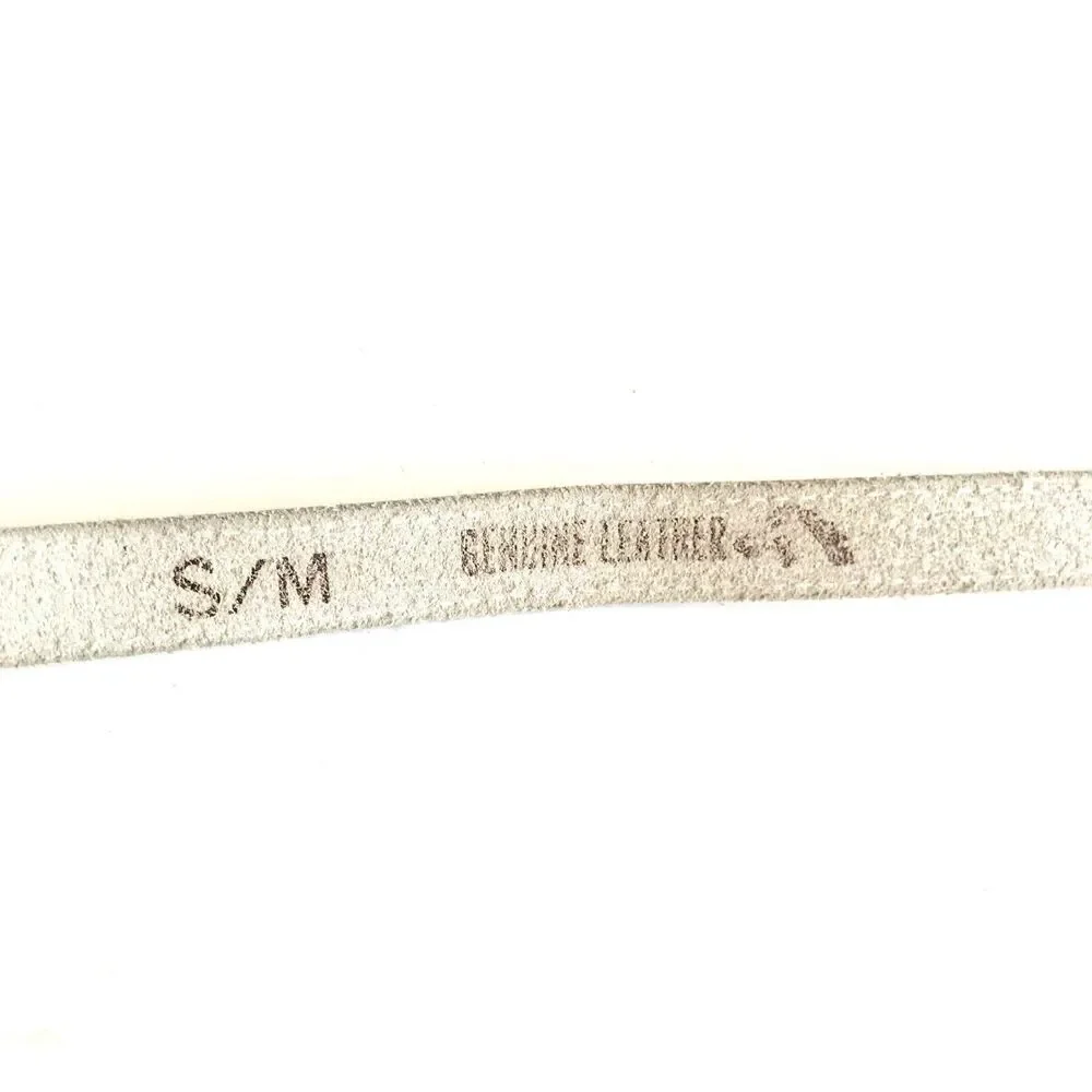 Vtg Jordache White Leather Belt Brass Horse Logo Slim Thin Womens Size XS Small